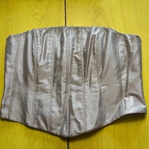 y2k 90s corset bustier silver grey with silver beading on top